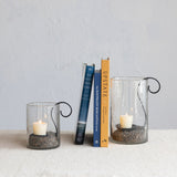 Reclaimed Bubble Glass Hurricane with Metal Candle Holder