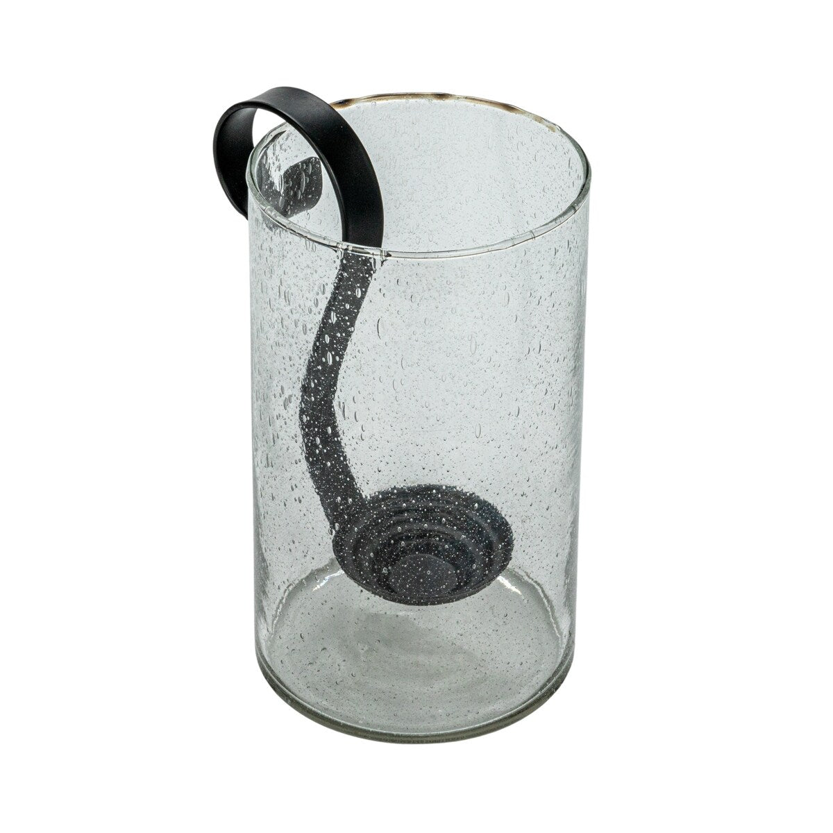 Reclaimed Bubble Glass Hurricane with Metal Candle Holder