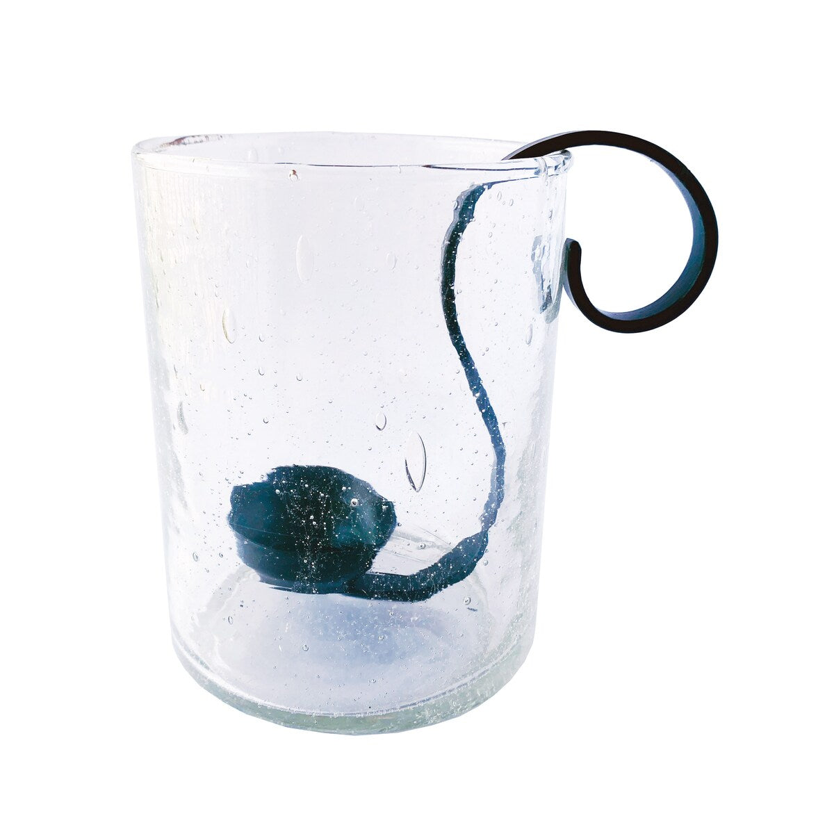 Reclaimed Bubble Glass Hurricane with Metal Candle Holder