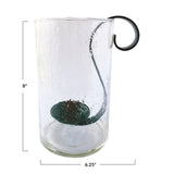 Reclaimed Bubble Glass Hurricane with Metal Candle Holder