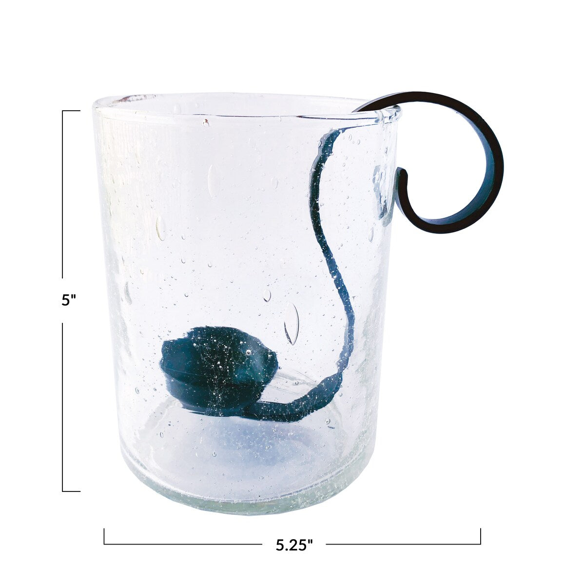 Reclaimed Bubble Glass Hurricane with Metal Candle Holder