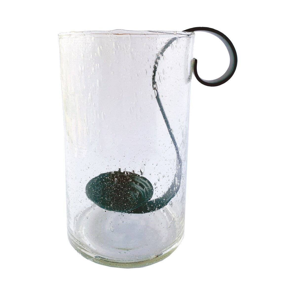 Reclaimed Bubble Glass Hurricane with Metal Candle Holder