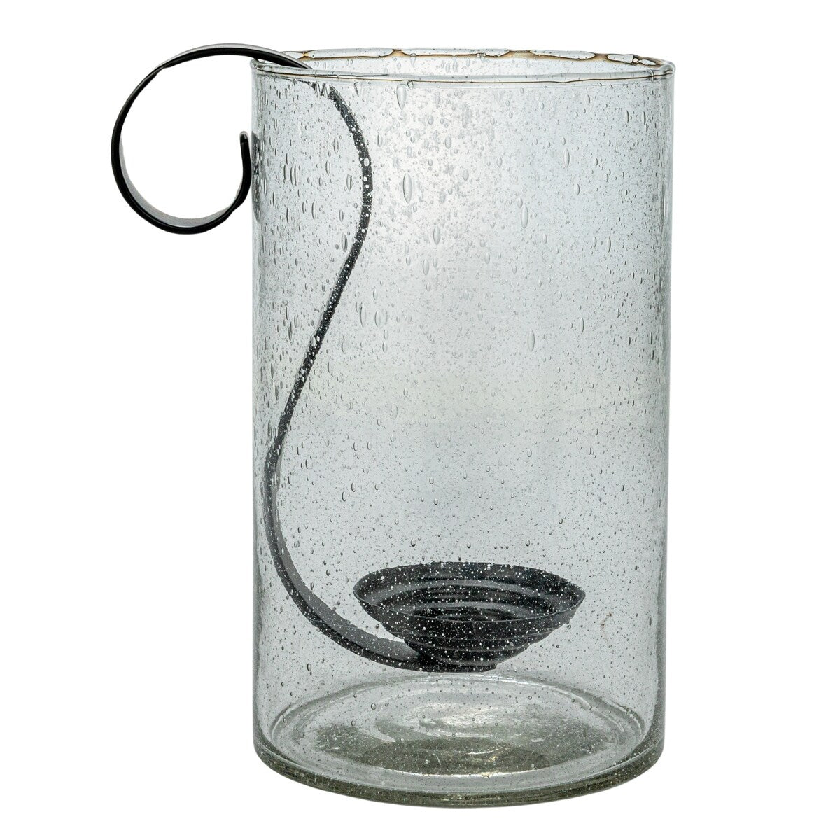 Reclaimed Bubble Glass Hurricane with Metal Candle Holder