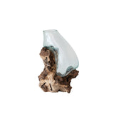 Reclaimed Glass Terrarium Vase on Wood Base - 8.7"L x 7.9"W x 15.8"H