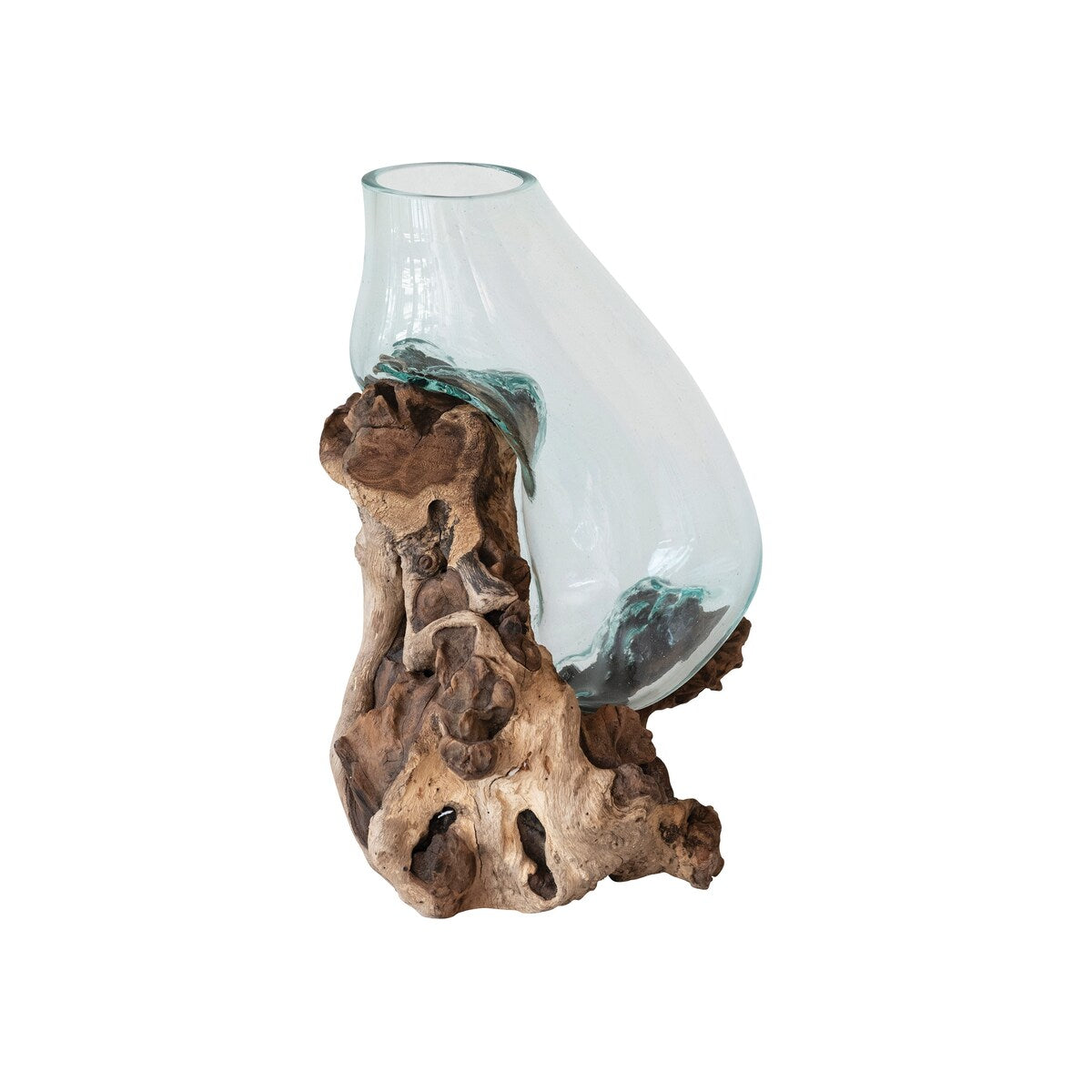Reclaimed Glass Terrarium Vase on Wood Base - 8.7"L x 7.9"W x 15.8"H