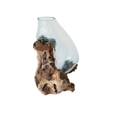 Reclaimed Glass Terrarium Vase on Wood Base - 8.7"L x 7.9"W x 15.8"H