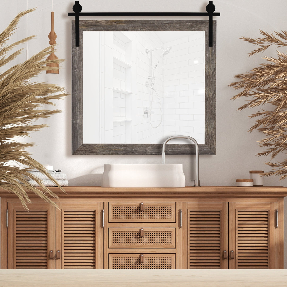 Reclaimed Gray Seneca Barn Door Mirror