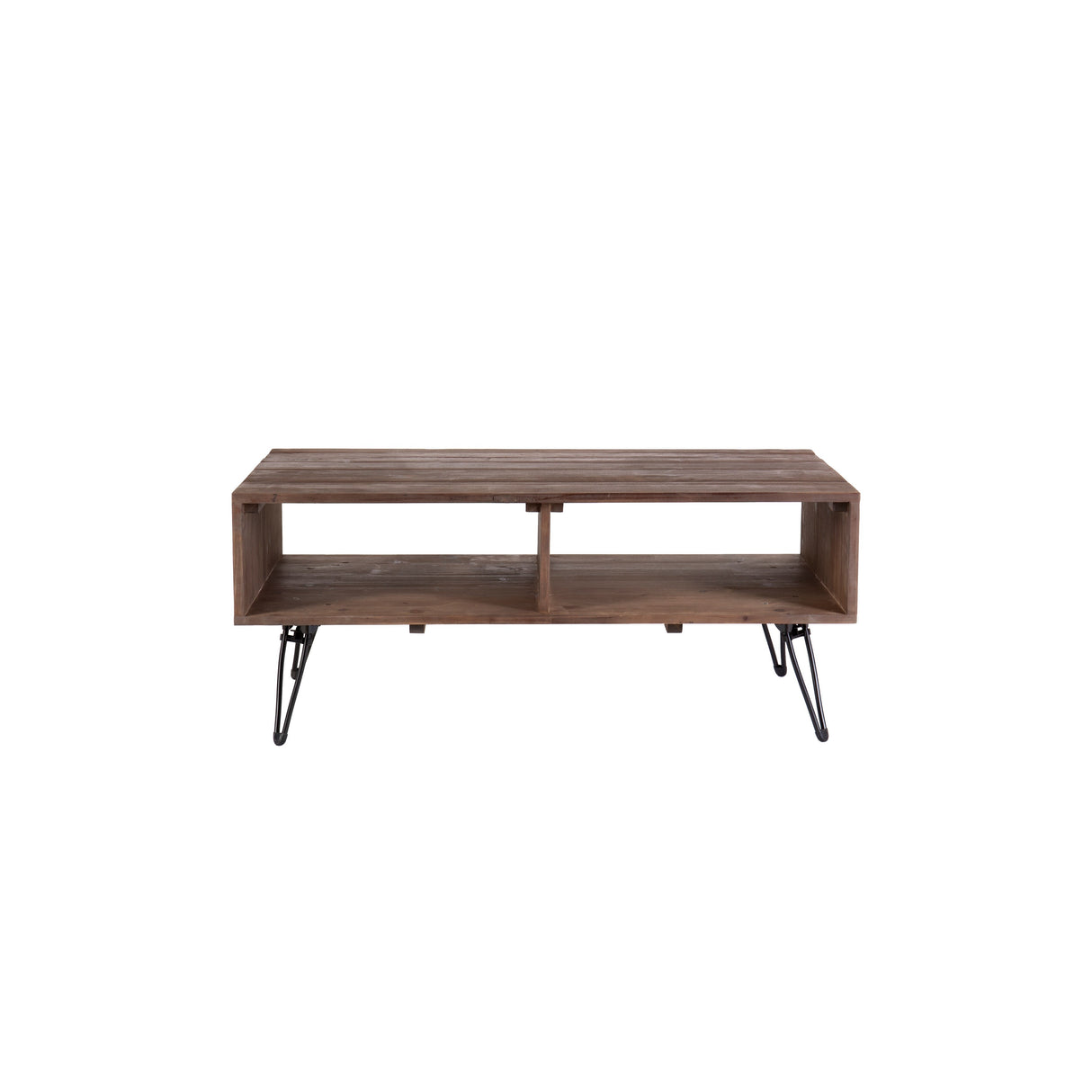Reclaimed Wood Cocktail Table with Open Storage and Metal Legs - 23.00 x 42.00 x 18.00
