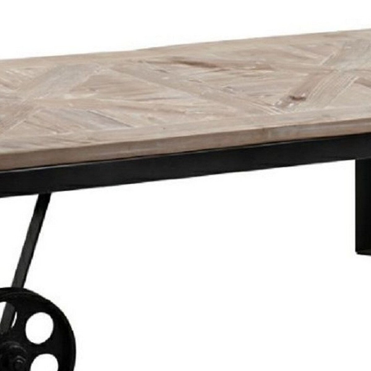 Reclaimed Wood Top Table Cart with Metal Wheels, Brown