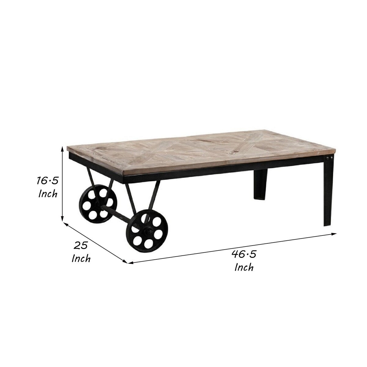 Reclaimed Wood Top Table Cart with Metal Wheels, Brown