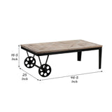 Reclaimed Wood Top Table Cart with Metal Wheels, Brown