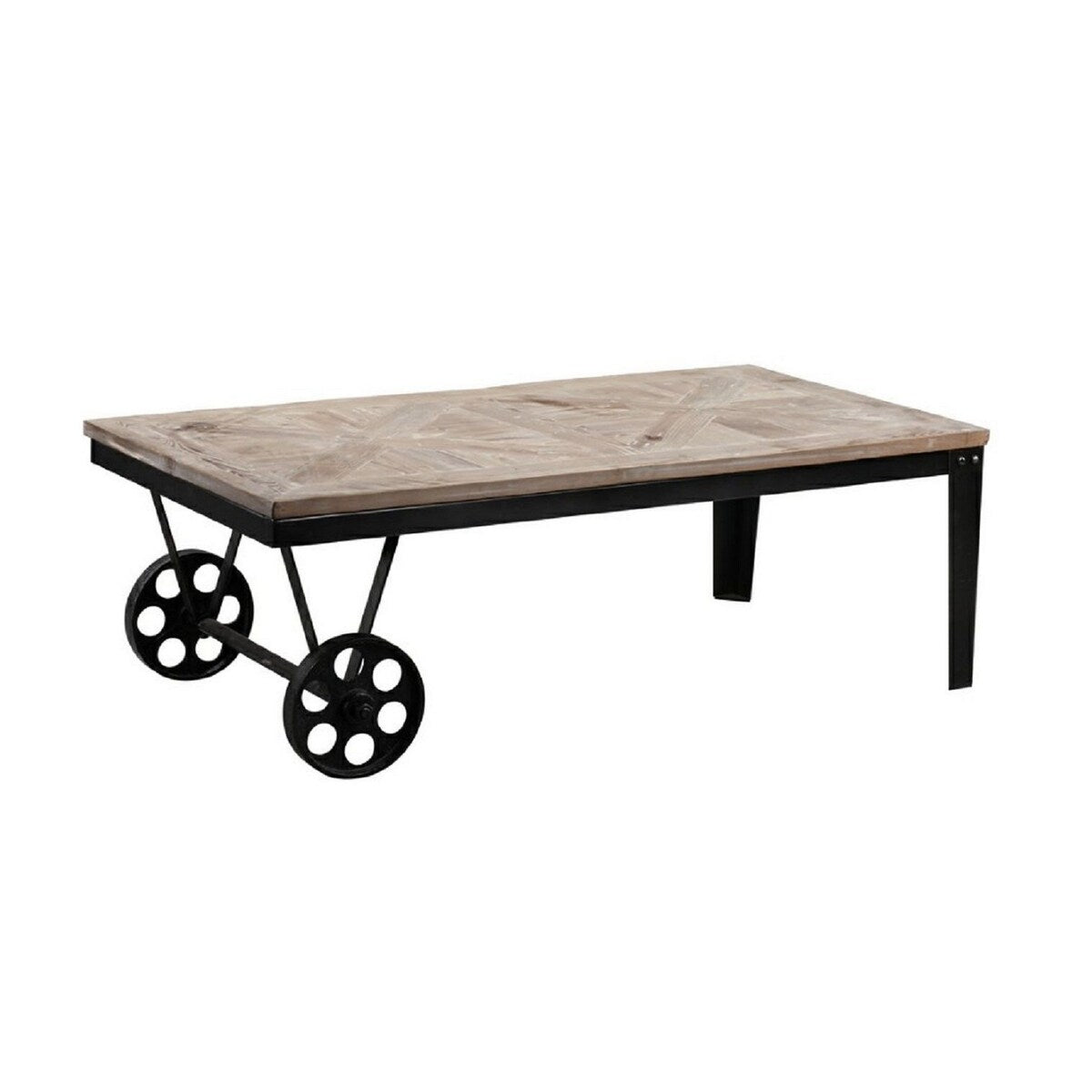 Reclaimed Wood Top Table Cart with Metal Wheels, Brown