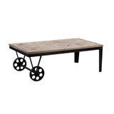 Reclaimed Wood Top Table Cart with Metal Wheels, Brown