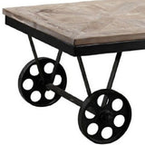 Reclaimed Wood Top Table Cart with Metal Wheels, Brown