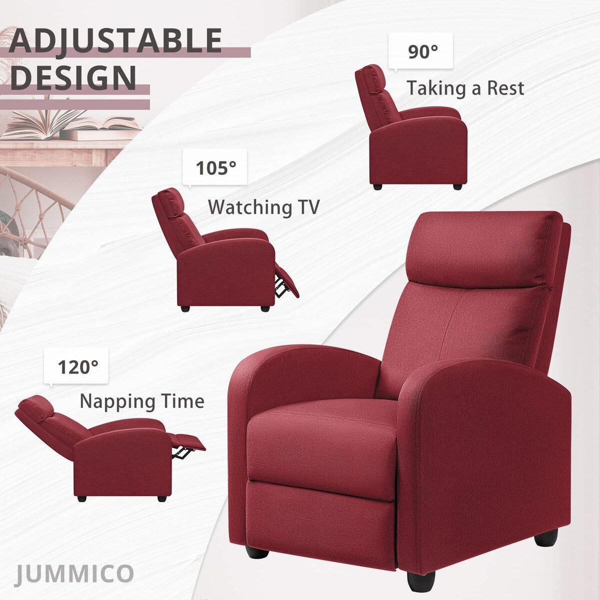 Recliner Chair Adjustable Home Theater Single Fabric Sofa Furniture with Thick Seat Cushion and Backrest Living Room Recliners