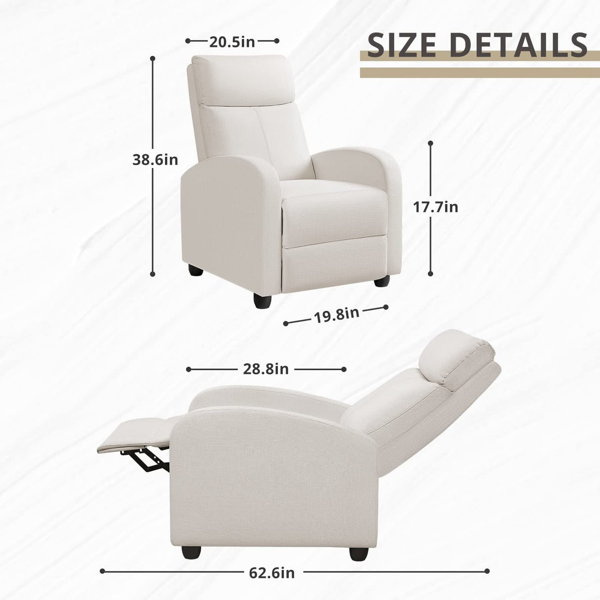 Recliner Chair Adjustable Home Theater Single Fabric Sofa Furniture with Thick Seat Cushion and Backrest Living Room Recliners