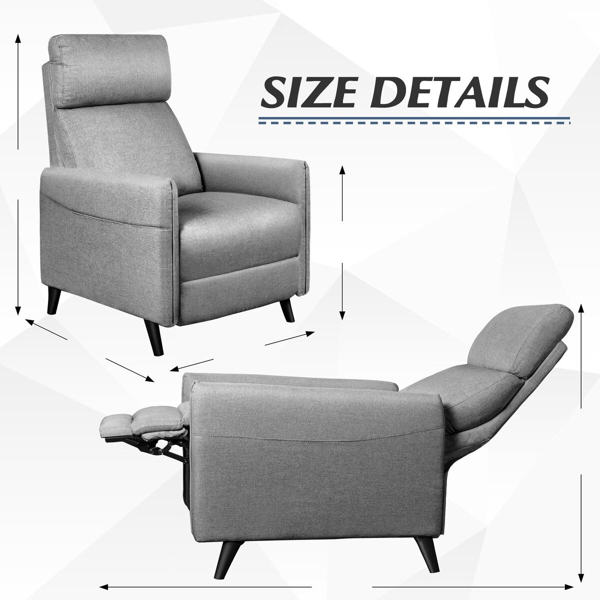 Recliner Chair Adjustable Home Theater Single Fabric Sofa Furniture with Thick Seat Cushion and Backrest Living Room Recliners