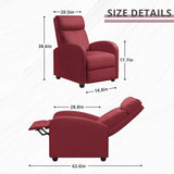 Recliner Chair Adjustable Home Theater Single Fabric Sofa Furniture with Thick Seat Cushion and Backrest Living Room Recliners