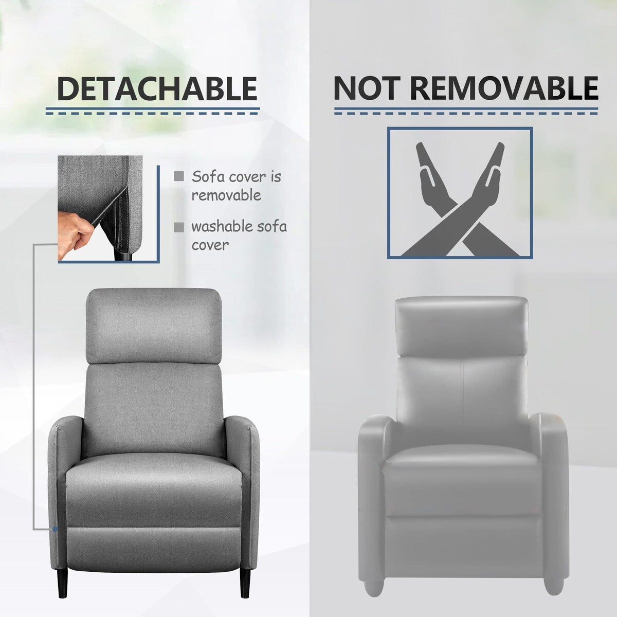 Recliner Chair Adjustable Home Theater Single Fabric Sofa Furniture with Thick Seat Cushion and Backrest Living Room Recliners