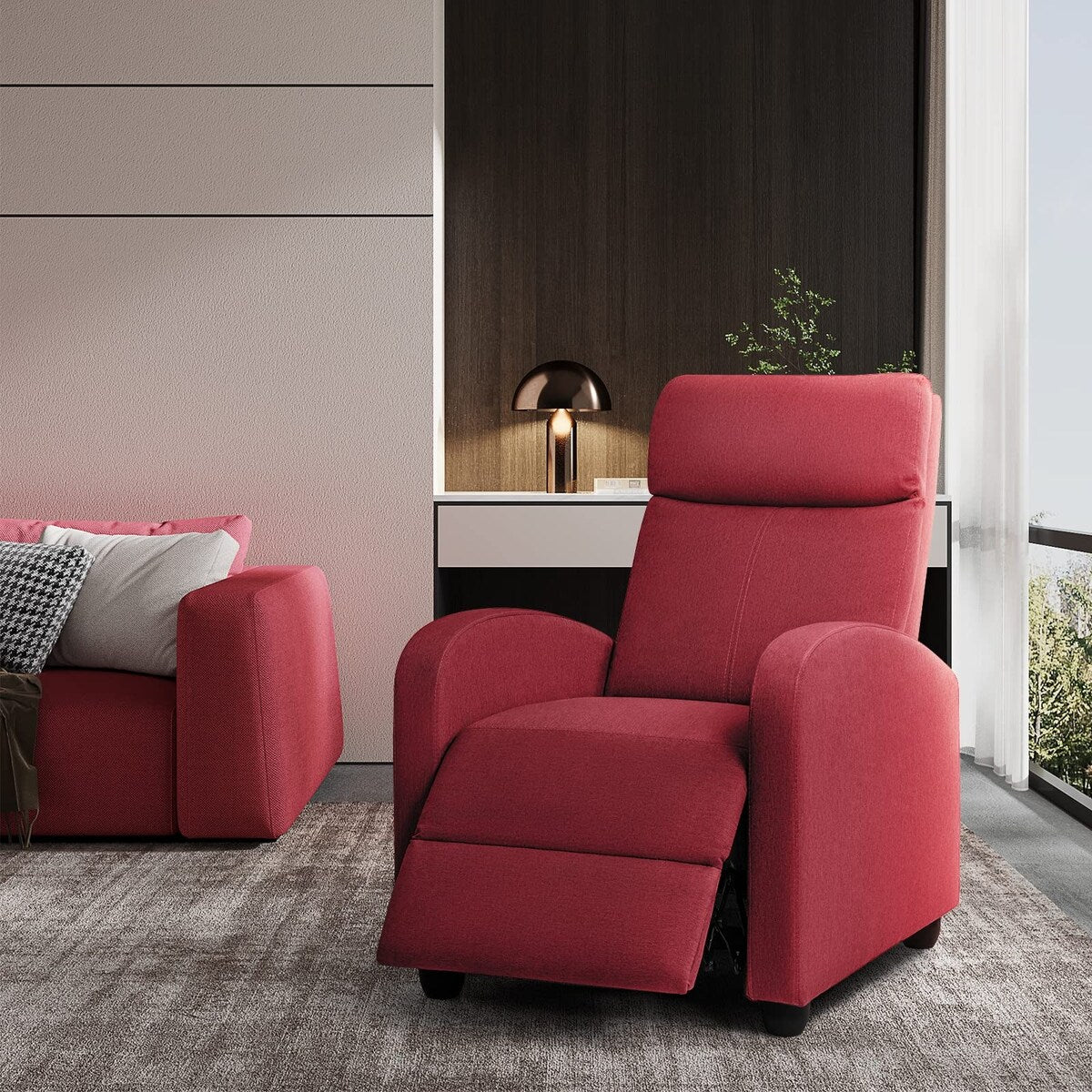 Recliner Chair Adjustable Home Theater Single Fabric Sofa Furniture with Thick Seat Cushion and Backrest Living Room Recliners
