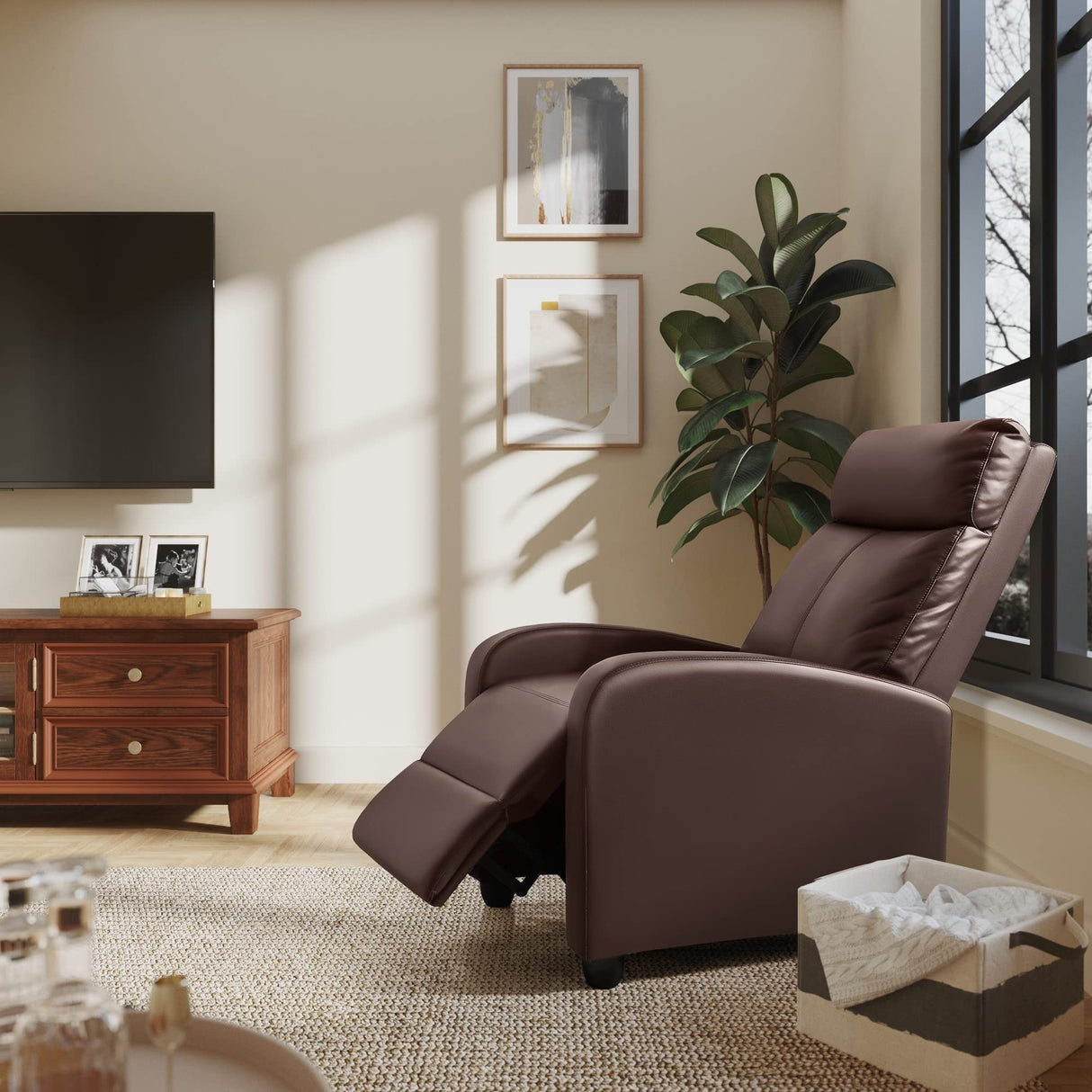 Recliner Chair, Recliner Sofa PU Leather for Adults, Recliners Home Theater Seating with Lumbar Support, Reclining Sofa Chair
