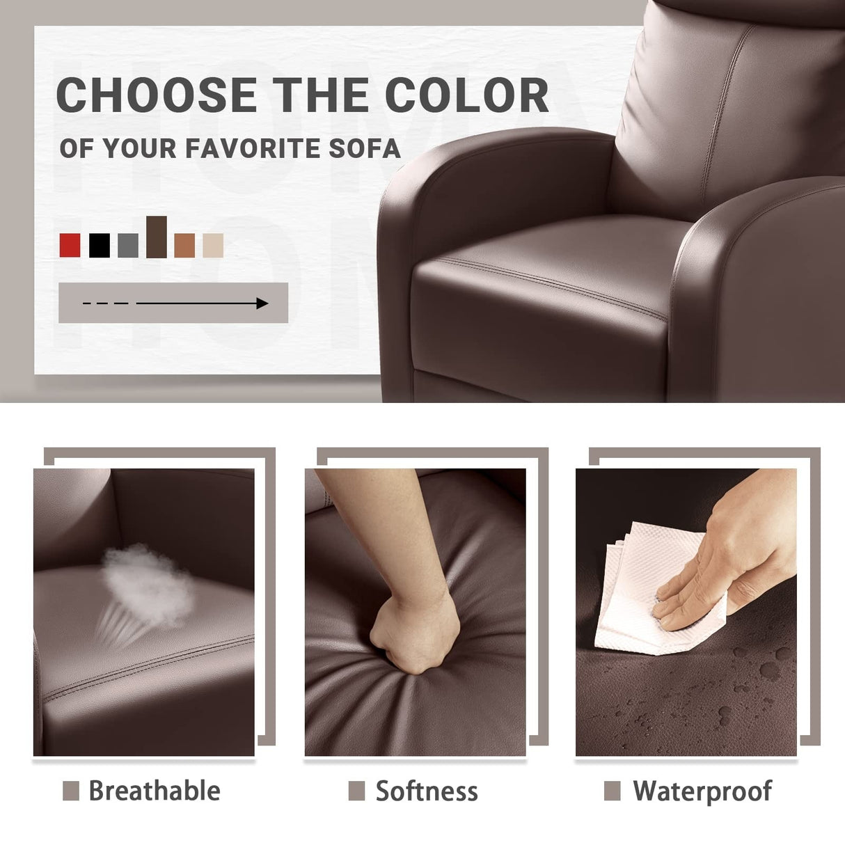 Recliner Chair, Recliner Sofa PU Leather for Adults, Recliners Home Theater Seating with Lumbar Support, Reclining Sofa Chair
