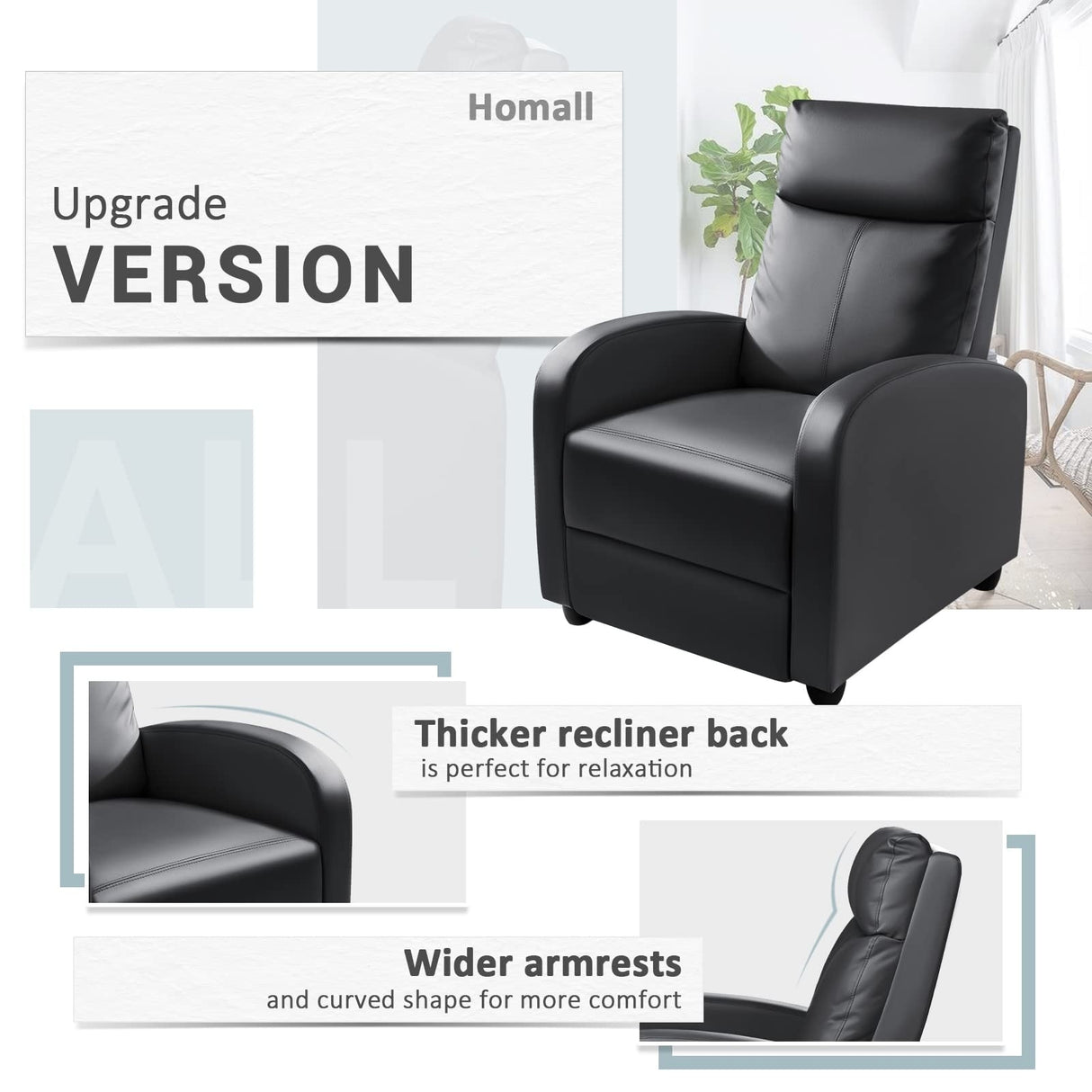 Recliner Chair, Recliner Sofa PU Leather for Adults, Recliners Home Theater Seating with Lumbar Support, Reclining Sofa Chair