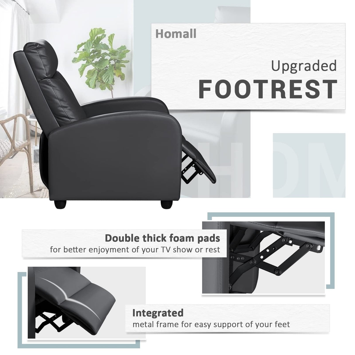Recliner Chair, Recliner Sofa PU Leather for Adults, Recliners Home Theater Seating with Lumbar Support, Reclining Sofa Chair