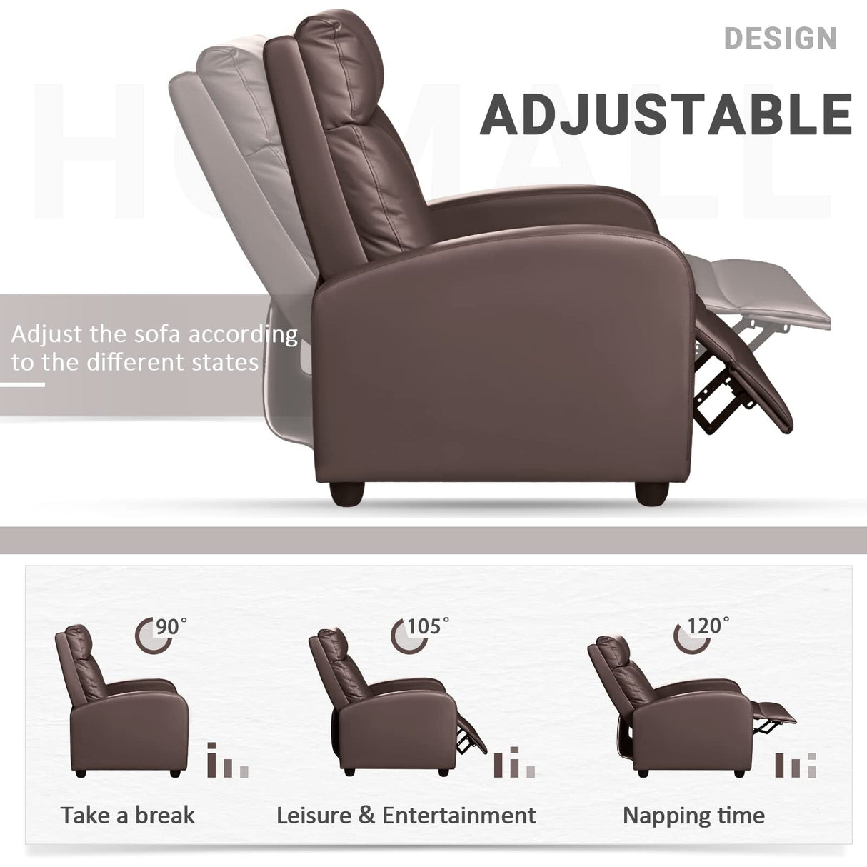 Recliner Chair, Recliner Sofa PU Leather for Adults, Recliners Home Theater Seating with Lumbar Support, Reclining Sofa Chair