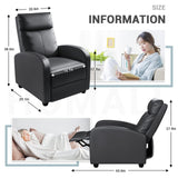 Recliner Chair, Recliner Sofa PU Leather for Adults, Recliners Home Theater Seating with Lumbar Support, Reclining Sofa Chair