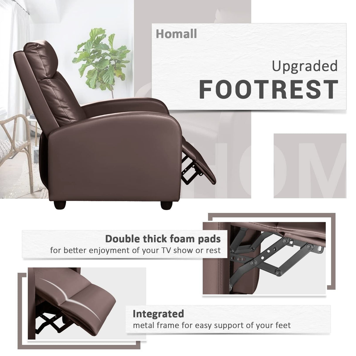 Recliner Chair, Recliner Sofa PU Leather for Adults, Recliners Home Theater Seating with Lumbar Support, Reclining Sofa Chair