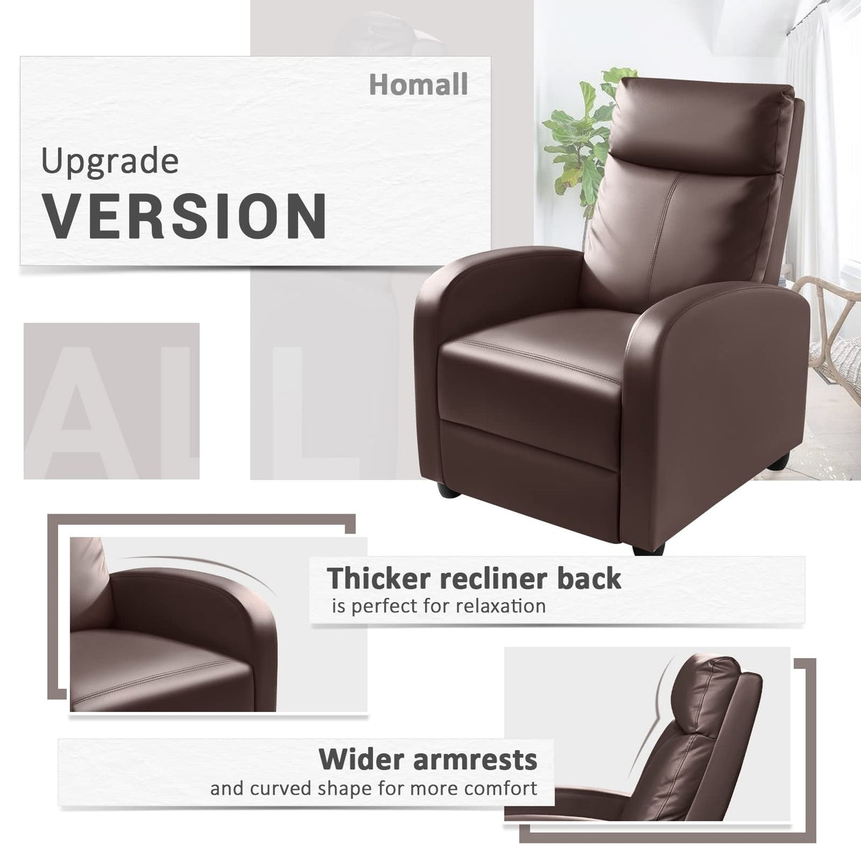 Recliner Chair, Recliner Sofa PU Leather for Adults, Recliners Home Theater Seating with Lumbar Support, Reclining Sofa Chair