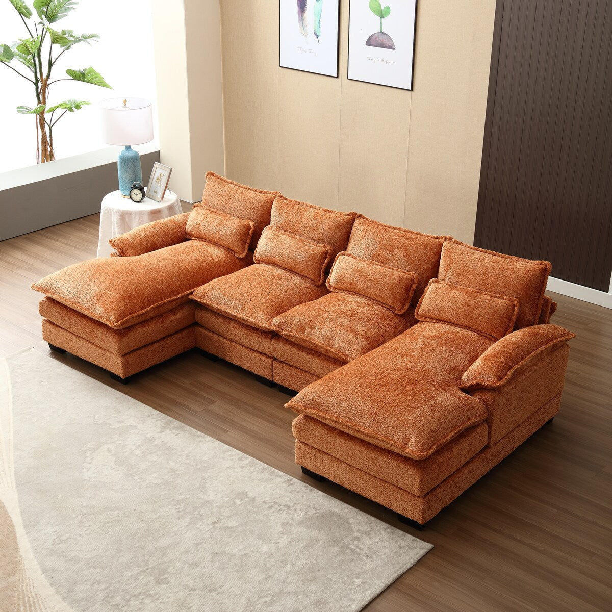 Recliner Sofa, U-shaped Sectional Sleeper Sofa with Chaise, Modular Sectional Sofa for Living Room, Chenille Fabric Couch