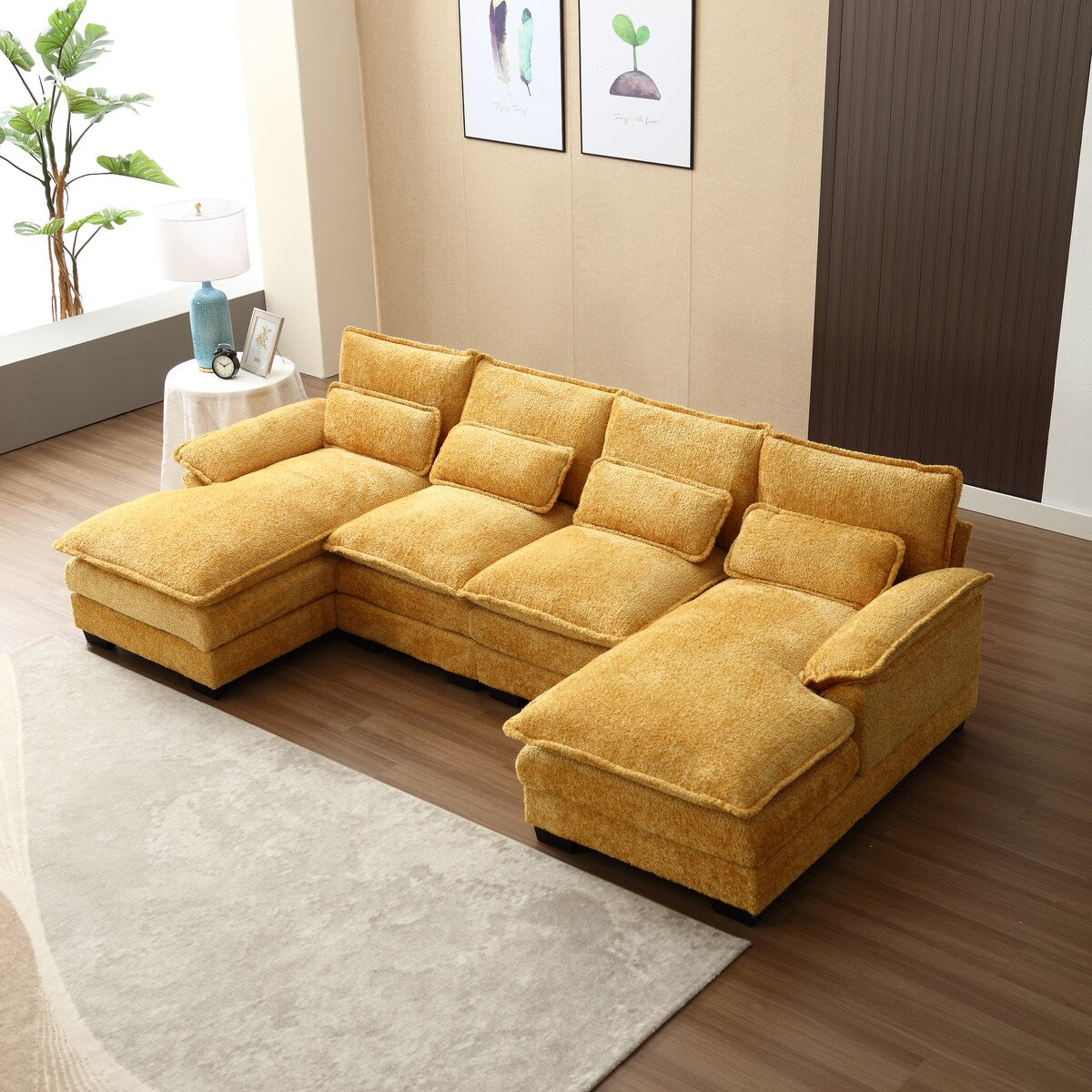 Recliner Sofa, U-shaped Sectional Sleeper Sofa with Chaise, Modular Sectional Sofa for Living Room, Chenille Fabric Couch