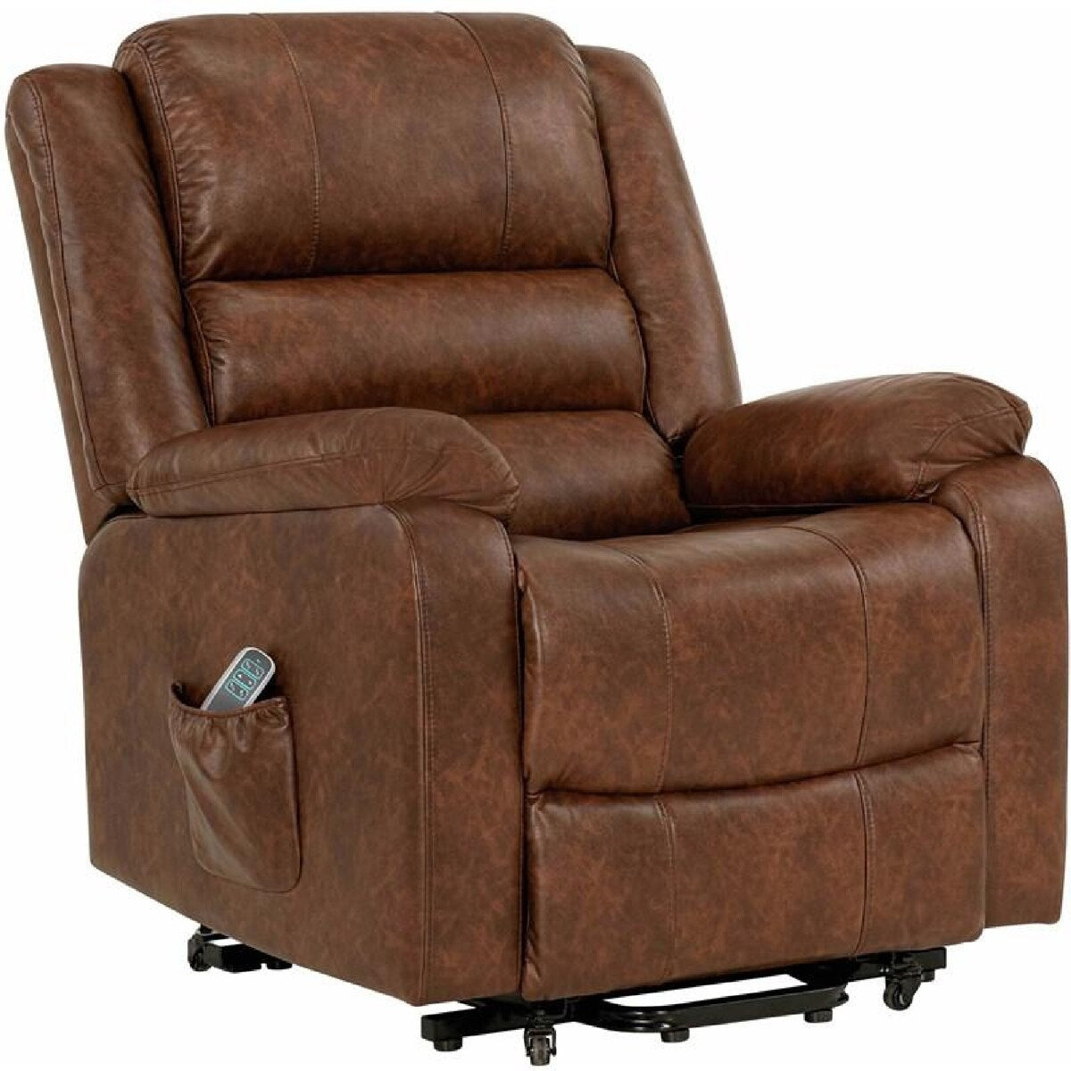 Recliner with Leatherette Fabric and Remote, Brown