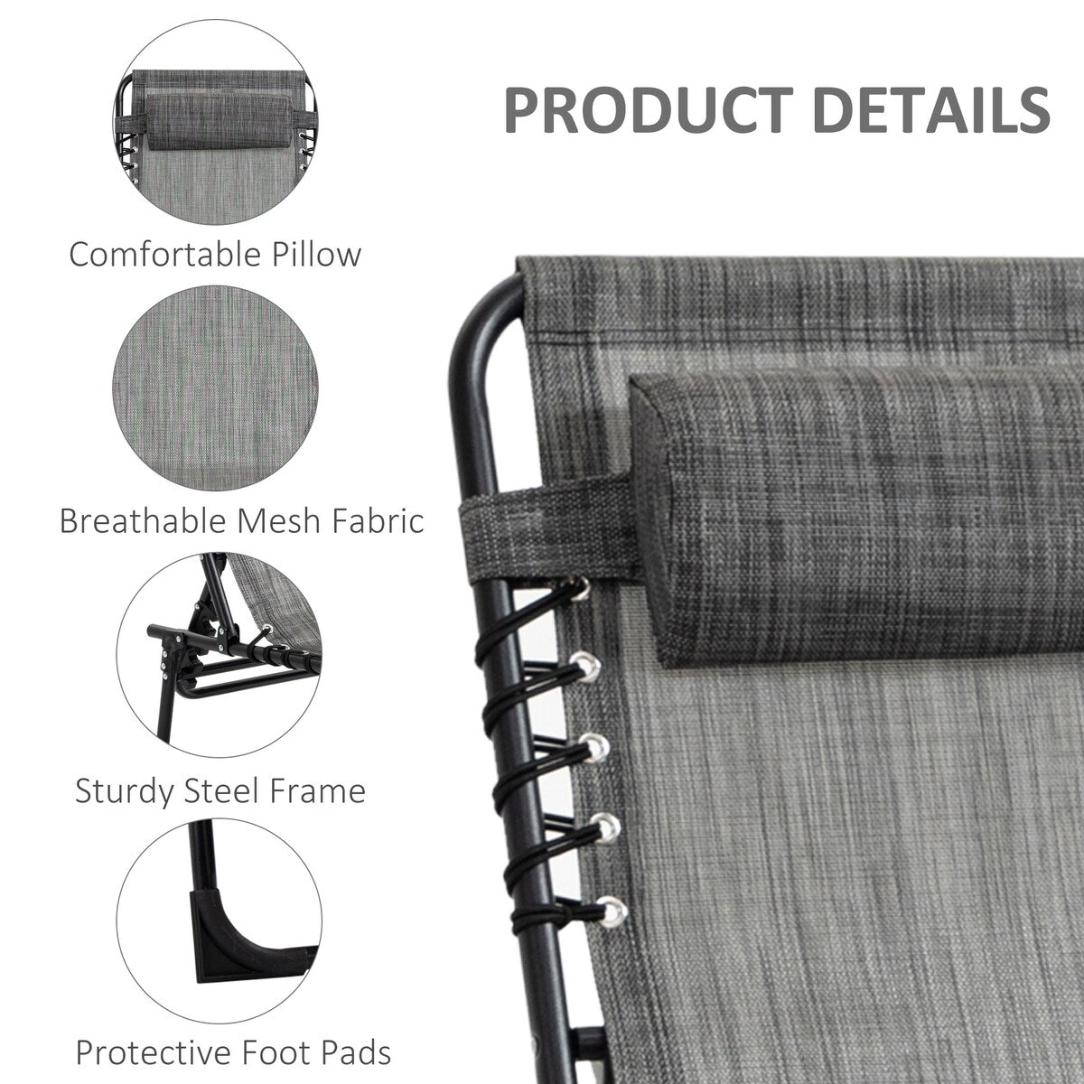 Reclining Chaise Lounge Chair, Portable Sun Lounger, Folding Camping Cot
