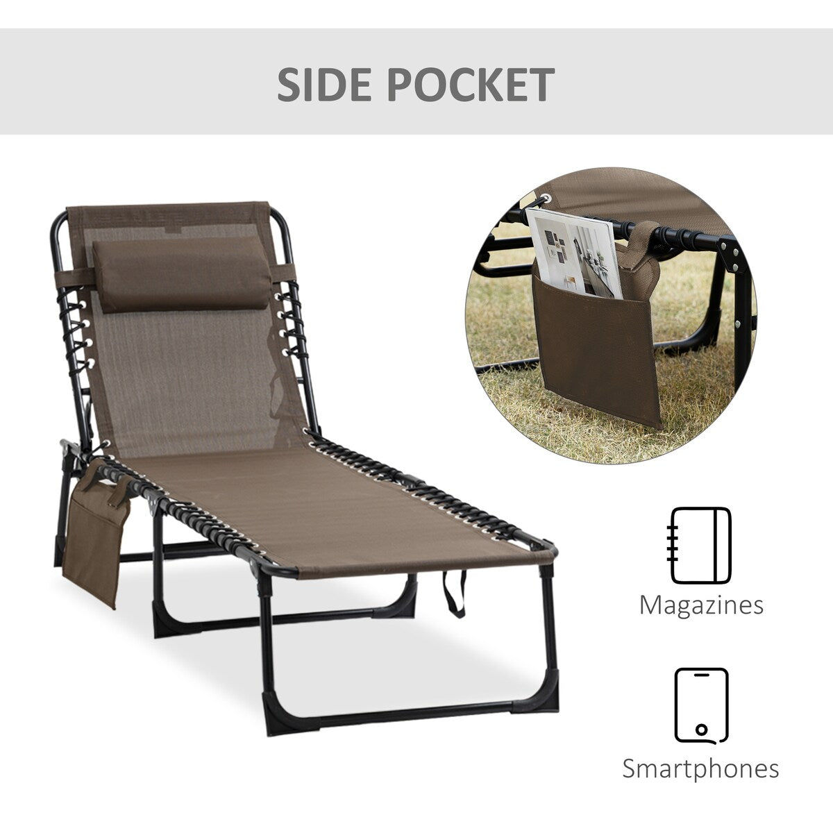 Reclining Chaise Lounge Chair, Portable Sun Lounger, Folding Camping Cot