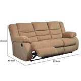 Reclining Sofa with Pull Tab Reclining Motion, Mocha Brown