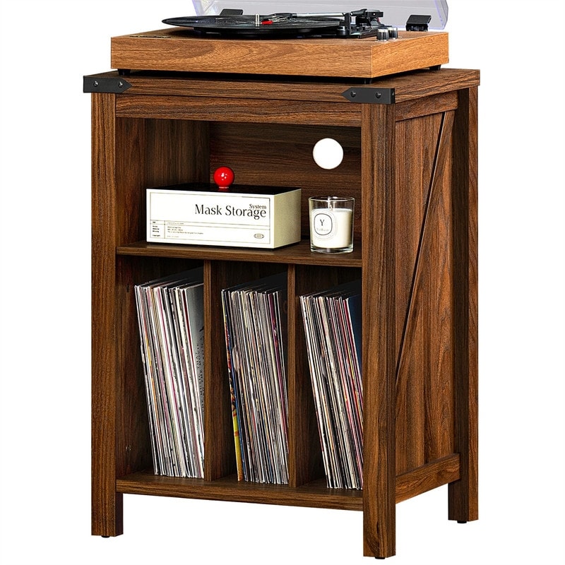Record Player Stand with Vinyl Record Storage - 15.74"D x 19.68"W x 29.01"H