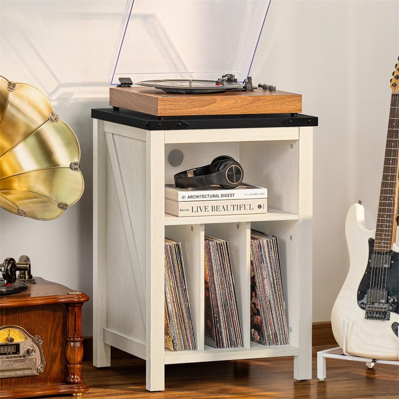 Record Player Stand with Vinyl Record Storage - 15.74"D x 19.68"W x 29.01"H