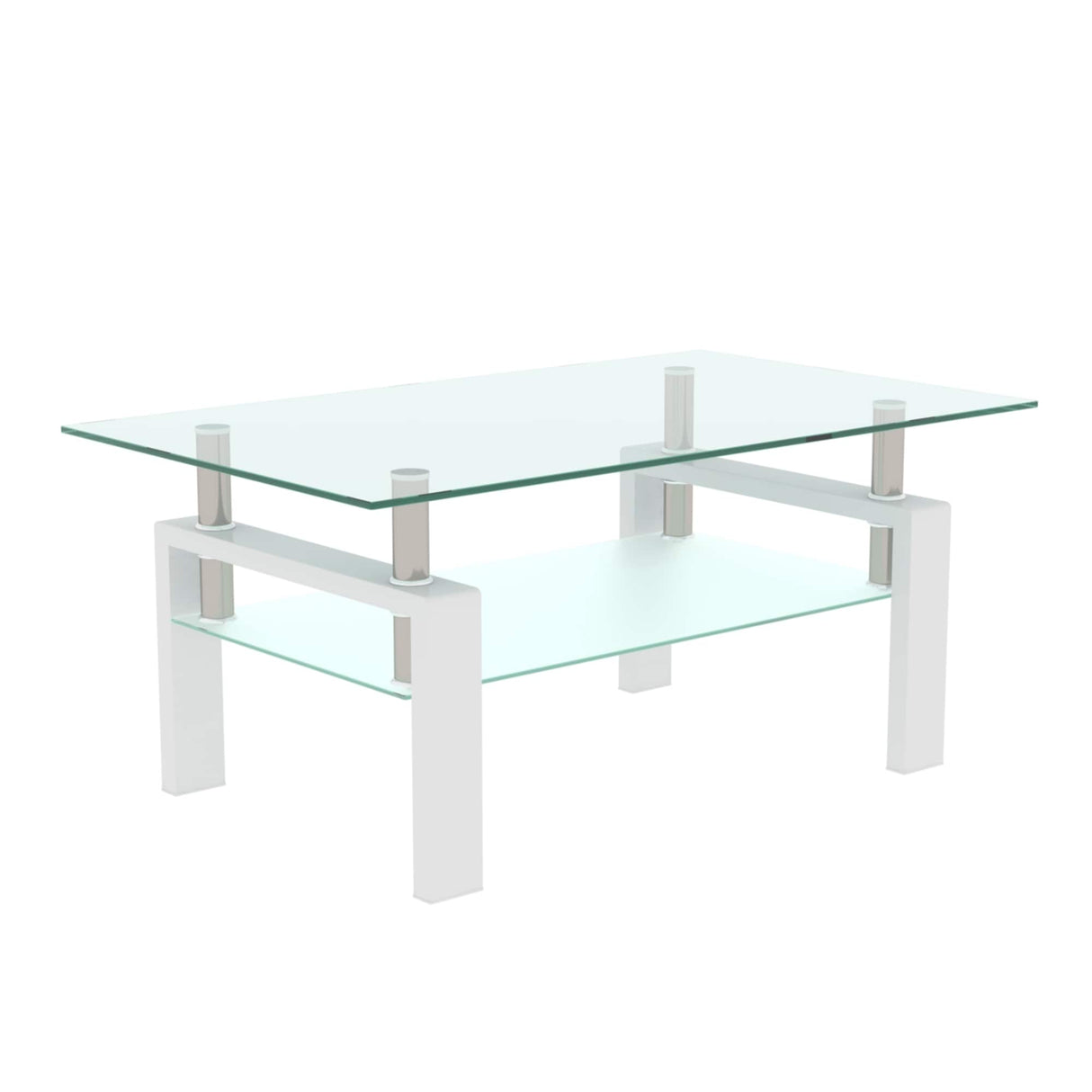 Rectangle 2-Tier Glass Coffee Table with Metal Legs,Modern Side Center Table