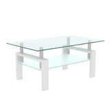Rectangle 2-Tier Glass Coffee Table with Metal Legs,Modern Side Center Table