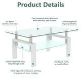 Rectangle 2-Tier Glass Coffee Table with Metal Legs,Modern Side Center Table