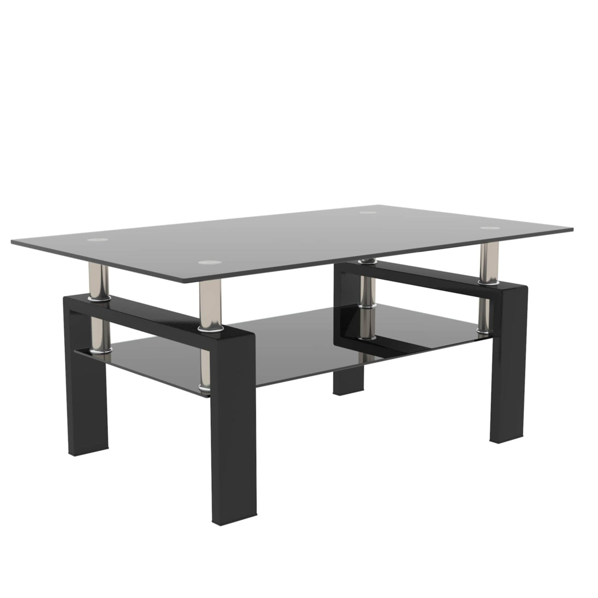 Rectangle 2-Tier Glass Coffee Table with Metal Legs,Modern Side Center Table