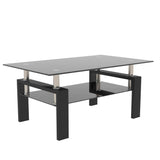 Rectangle 2-Tier Glass Coffee Table with Metal Legs,Modern Side Center Table