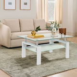 Rectangle 2-Tier Glass Coffee Table with Metal Legs,Modern Side Center Table