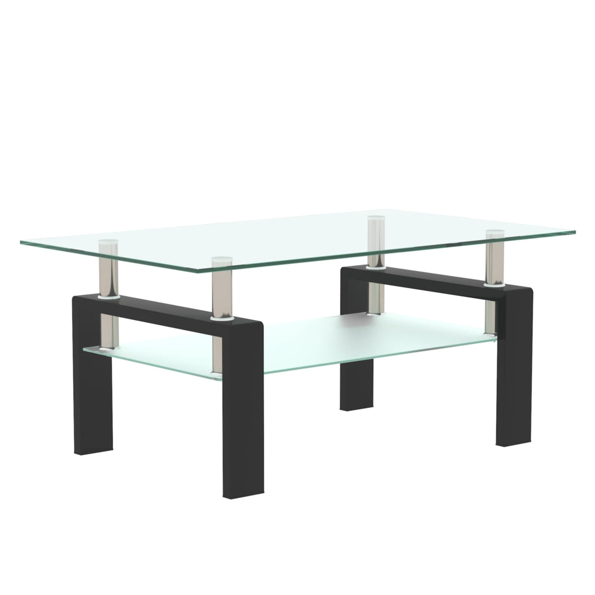Rectangle 2-Tier Glass Coffee Table with Metal Legs,Modern Side Center Table