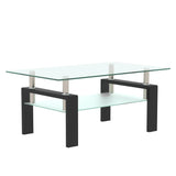 Rectangle 2-Tier Glass Coffee Table with Metal Legs,Modern Side Center Table