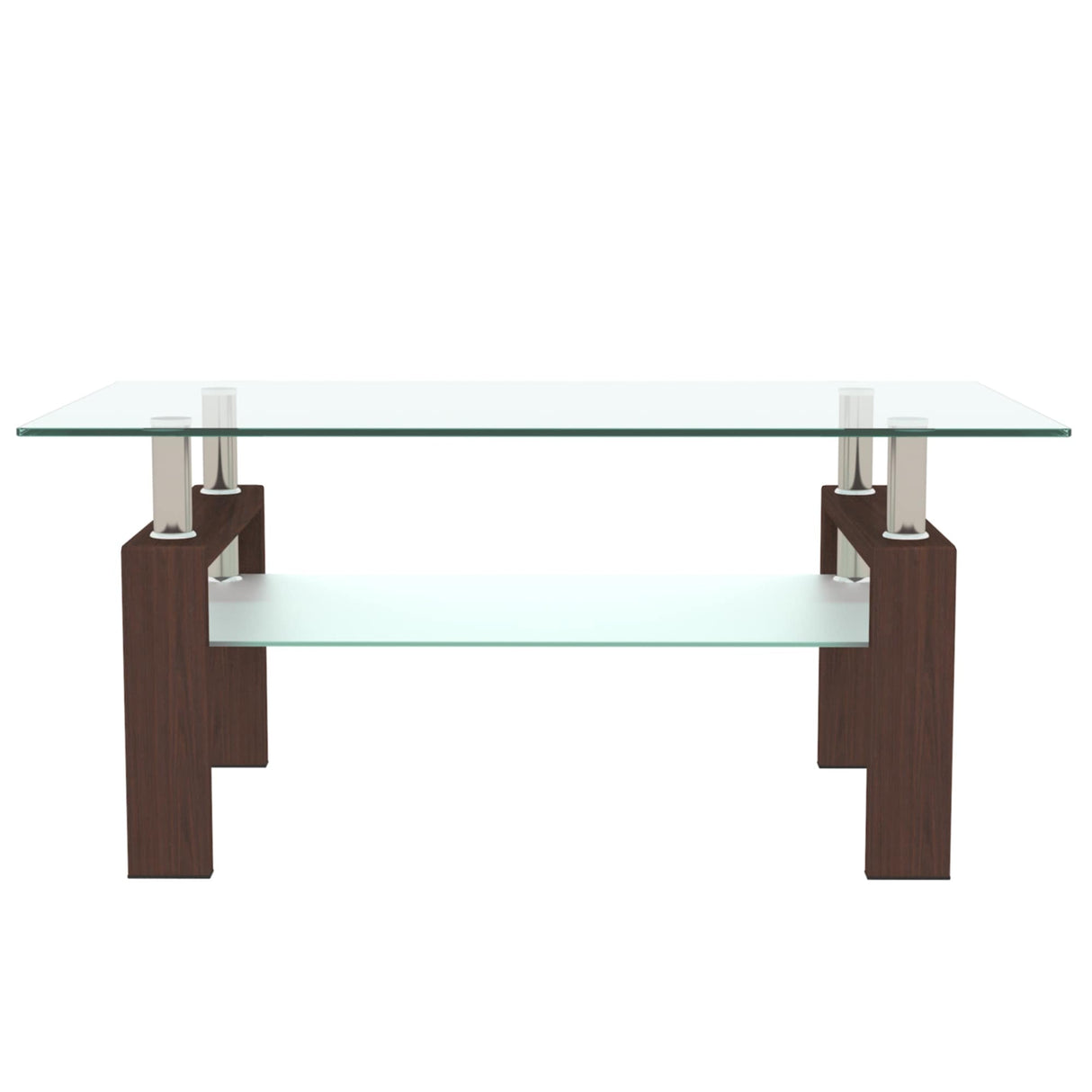 Rectangle 2-Tier Glass Coffee Table with Metal Legs,Modern Side Center Table