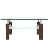 Rectangle 2-Tier Glass Coffee Table with Metal Legs,Modern Side Center Table